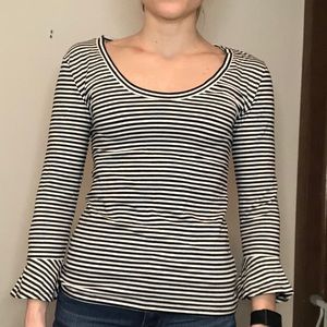 Striped bell sleeve scoop neck tee